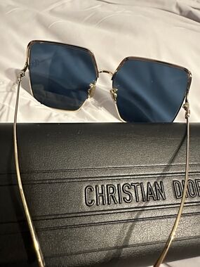 Authentic Dior Gold Frame Black Lens Geometric Sunglasses